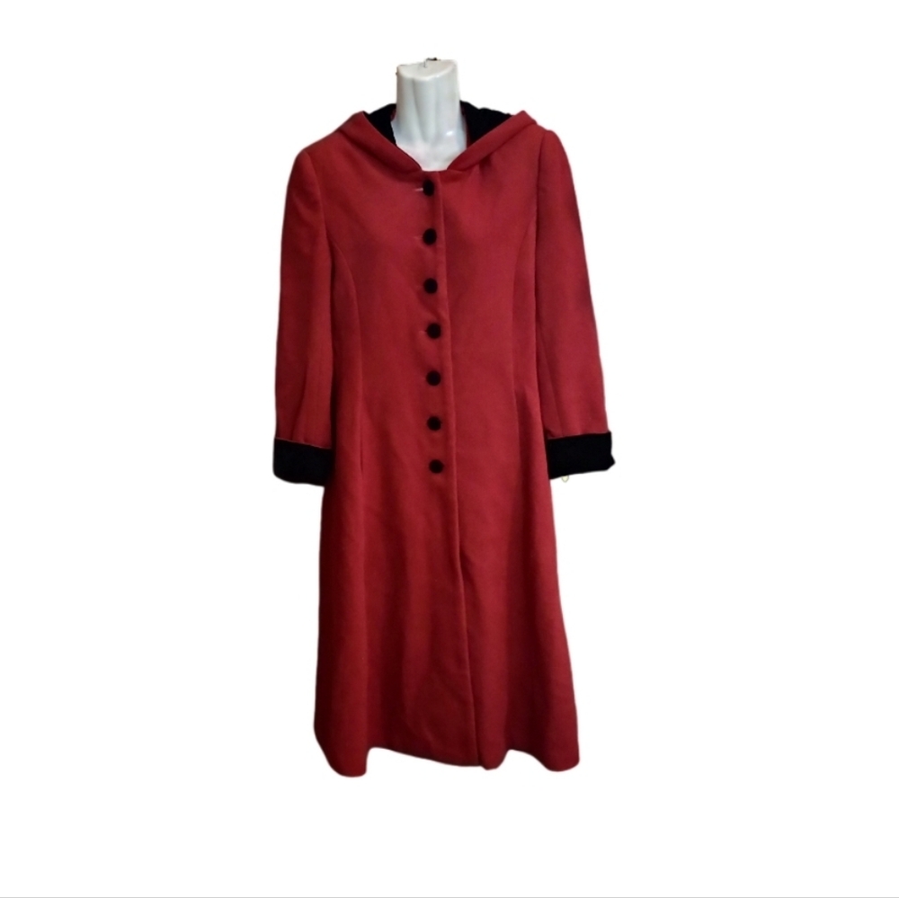 Red Hooded Coat with Black Accents
